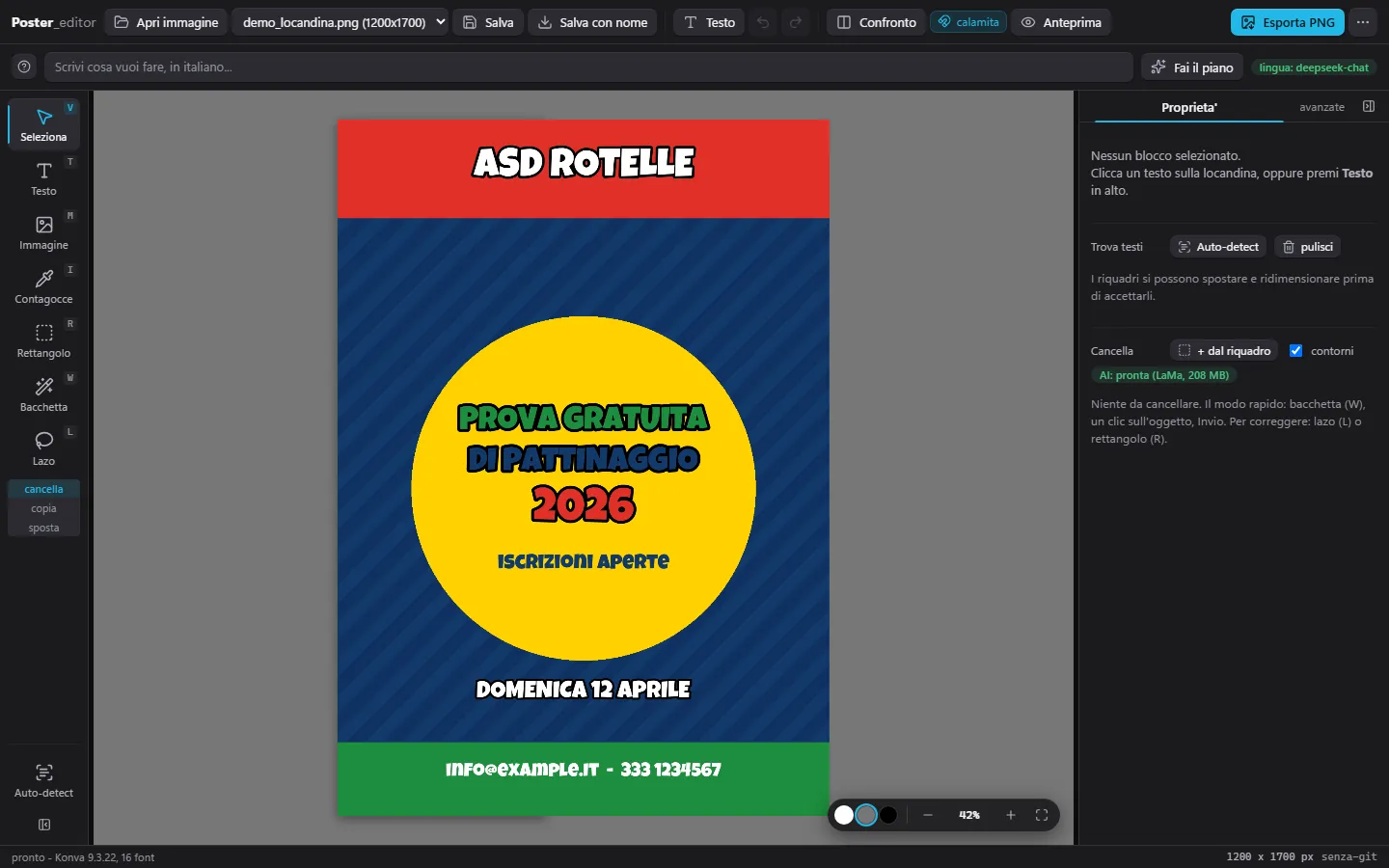 L'editor nel browser con la locandina caricata