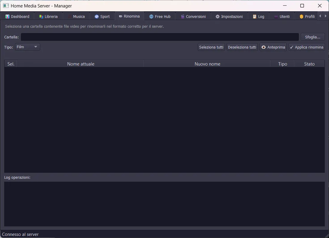 Il manager desktop, con lo strumento di rinomina dei file