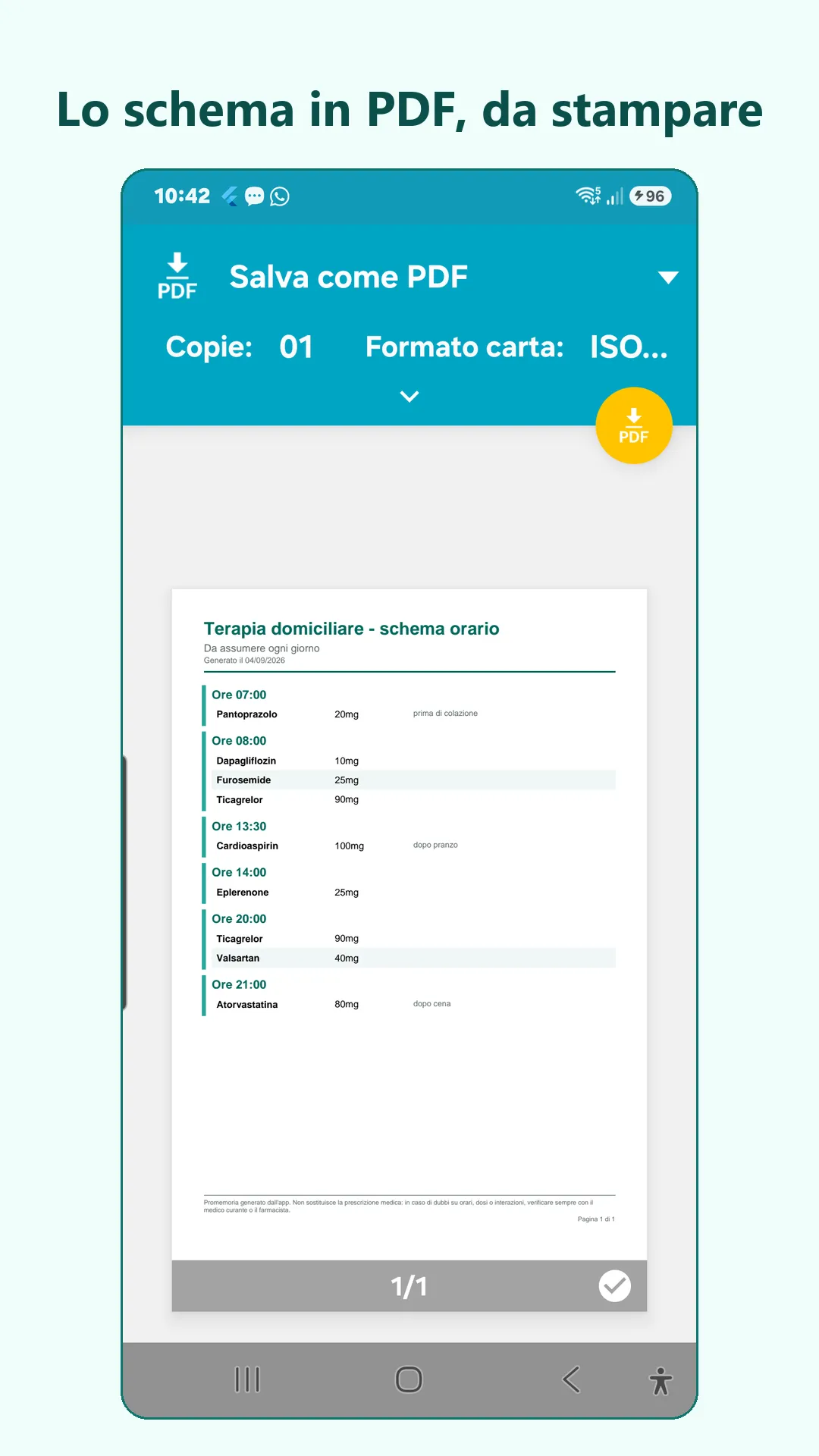 Il resoconto in PDF per il medico