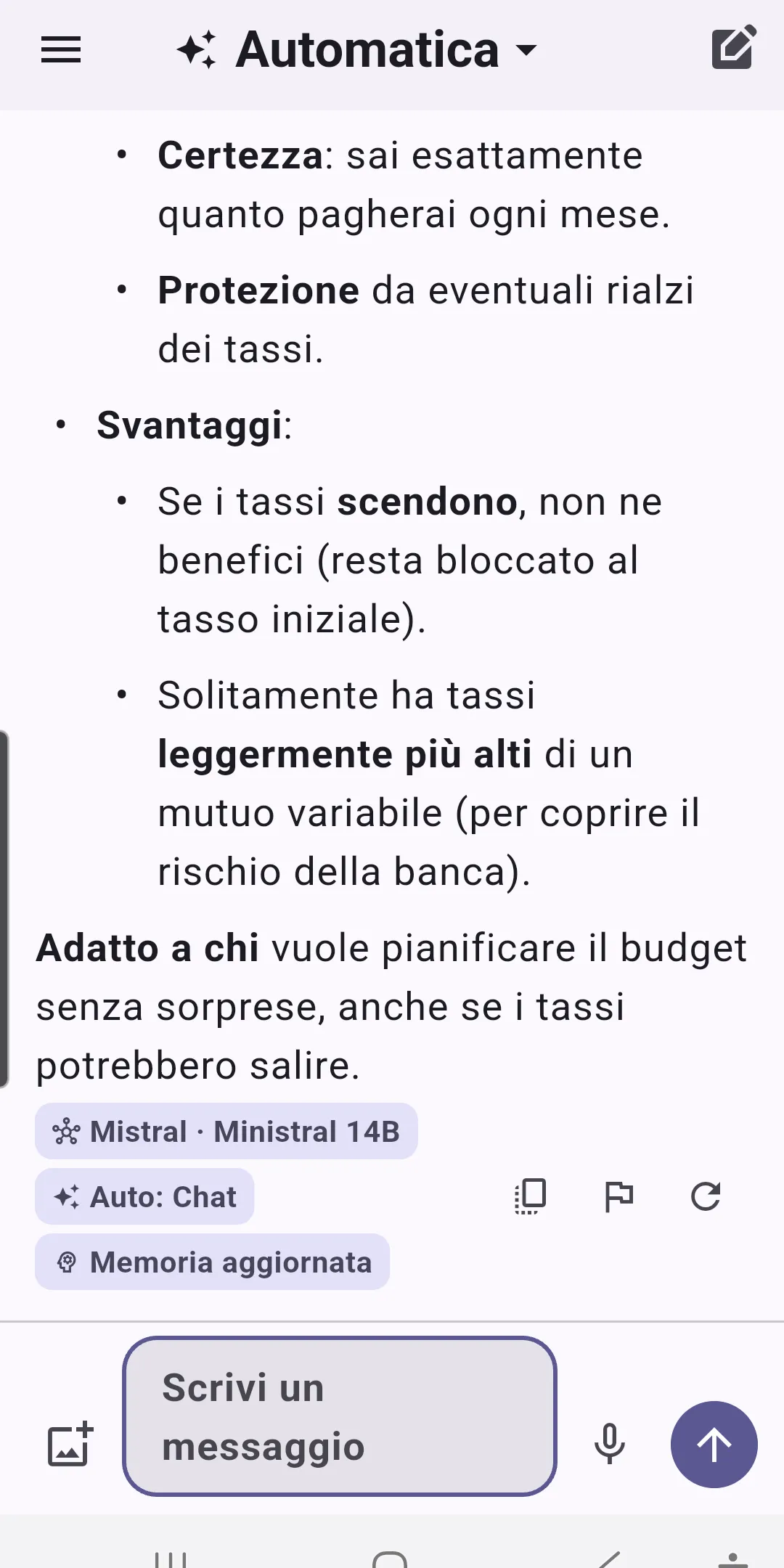Una risposta, col modello che l'ha data